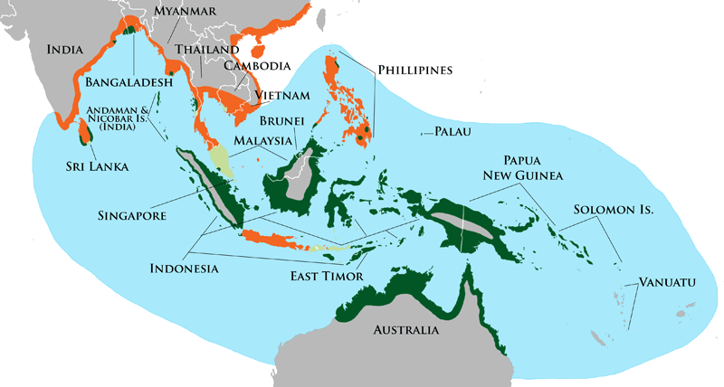 Krokodyl różańcowy - mapa zasięgu.